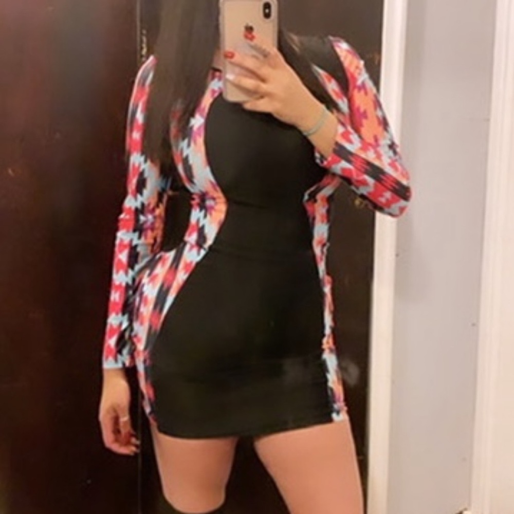 Chic Black and Multicolor Patterned Dress